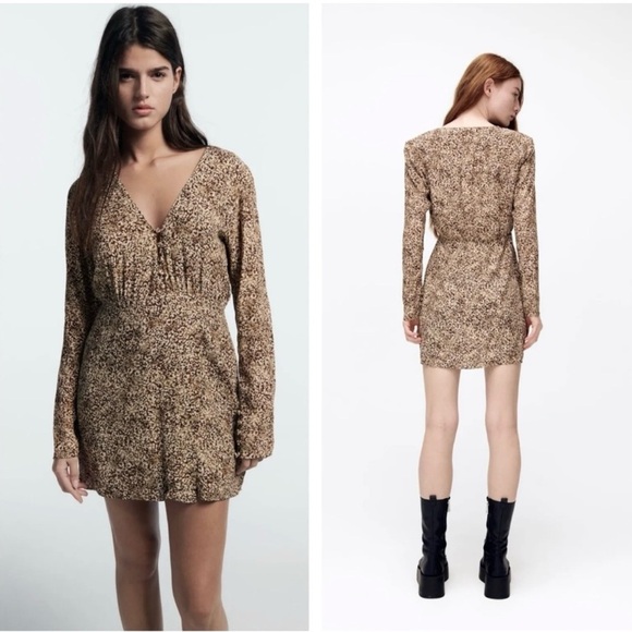 Zara Dresses & Skirts - Zara button front wrap print mini dress Large L NWT